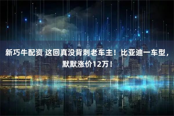 新巧牛配资 这回真没背刺老车主！比亚迪一车型，默默涨价12万！
